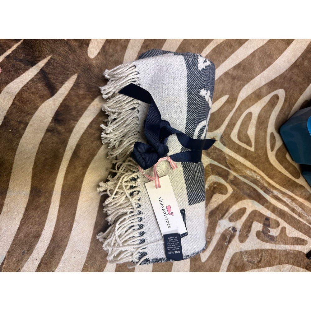 Vineyard Vines Cotton Motif Blanket Moonshine Heather Anchor Navy White‎ Italy
